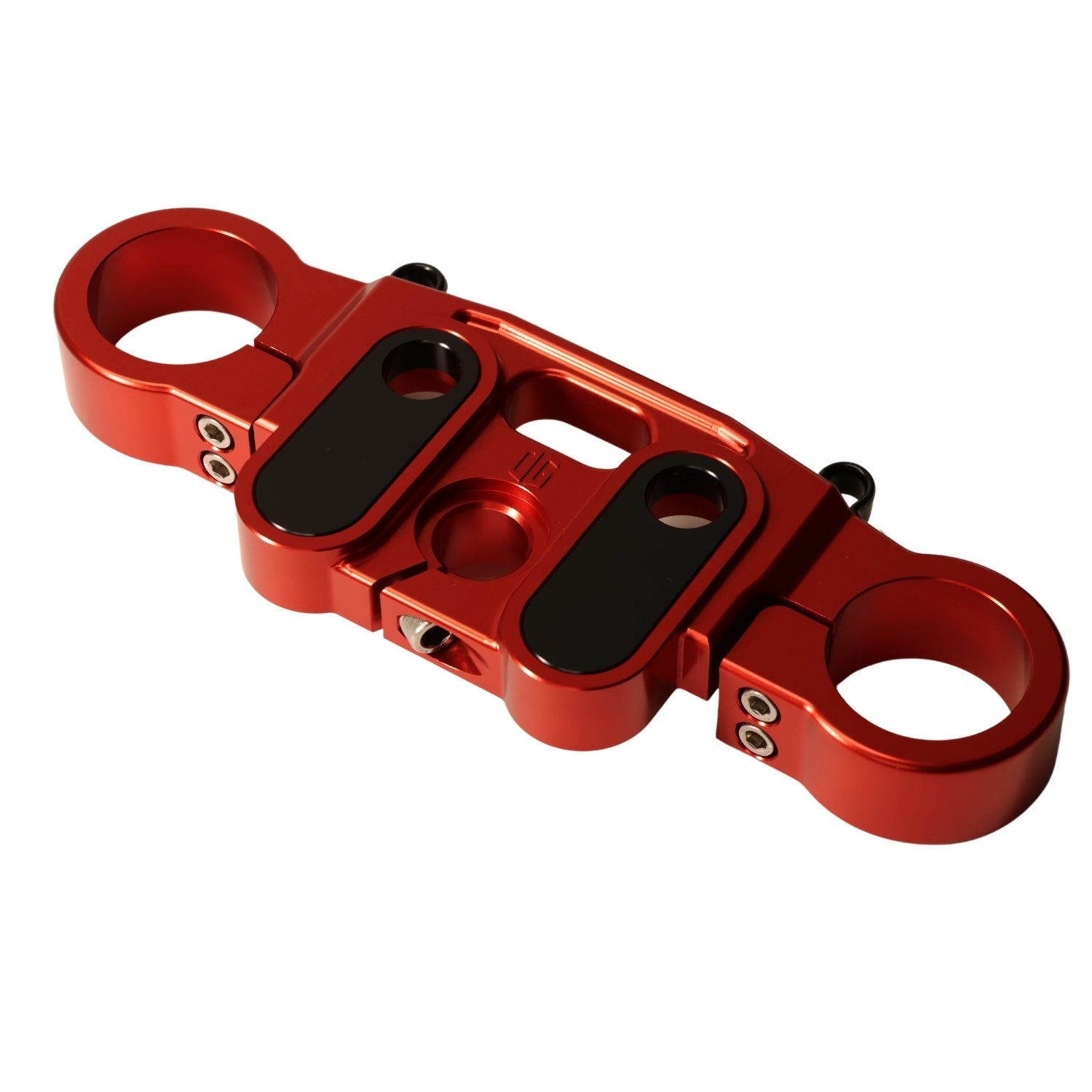 2020 Softail Lowrider S top triple tree clamp, red anodized with black center plates