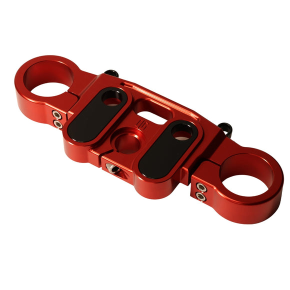 2020 Softail Lowrider S top triple tree clamp, red anodized with black center plates