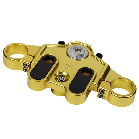 Gold anodized touring motorcycle upper triple clamp
