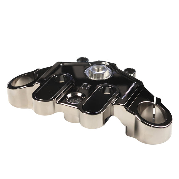 Black chrome top triple tree clamp for touring motorcycles