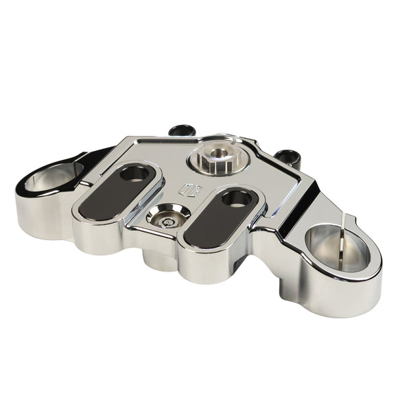 Chrome top triple tree clamp for touring motorcycles