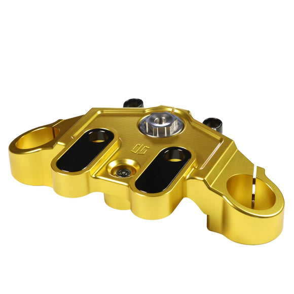 Gold upper triple tree clamp for motorcycle forks