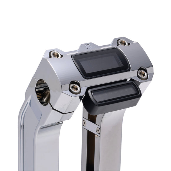 OG Chrome 6.5 inch Pull Back Risers with Chrome Digital Gauge Cut Out Top Clamp