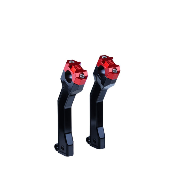 OG 7.5 Pan‑America pull-back handlebar risers, black body with red top clamps