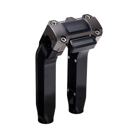 OG Black 8.5 inch Pull Back Risers with Black Chrome Digital Gauge Cut Out Top Clamp
