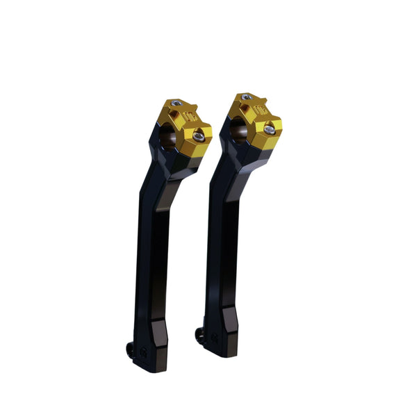 OG 9.5 Pan‑America pull‑back motorcycle handlebar risers, black and gold