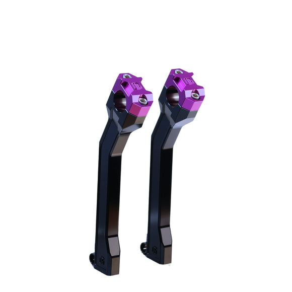 OG 9.5 Pan America pull-back handlebar risers, black stems with purple clamp tops