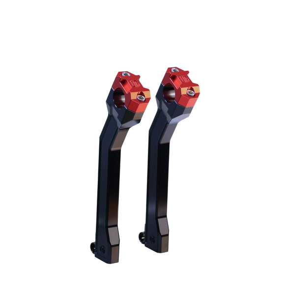 OG 9.5 Pan‑America pull-back motorcycle handlebar risers, black body with red clamps (pair)