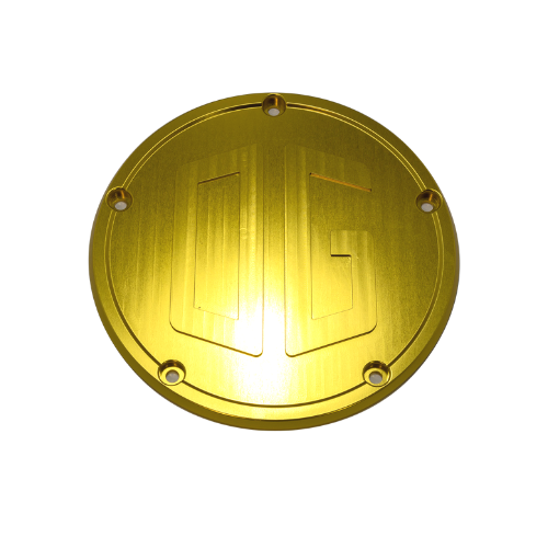 Gold Big Twin derby cover – motorcycle engine side plate