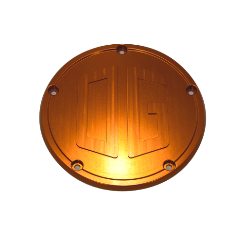 Orange anodized OG Big Twin motorcycle derby cover