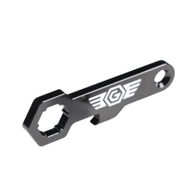 OG Billet Bottle Opener Keychain, black anodized 6061-T6 aluminum with OG Moto logo and seat screw socket