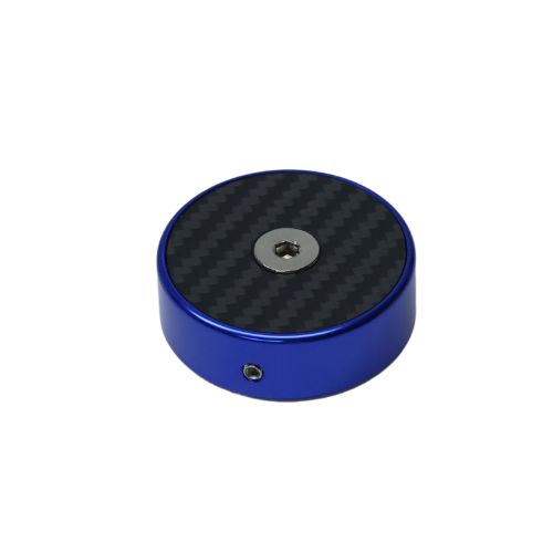Blue anodized billet fork stem cap with carbon fiber top insert