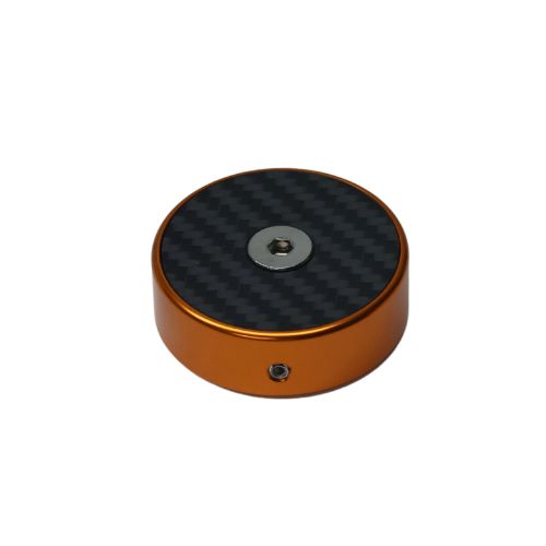 Orange billet fork stem cap with carbon fiber top