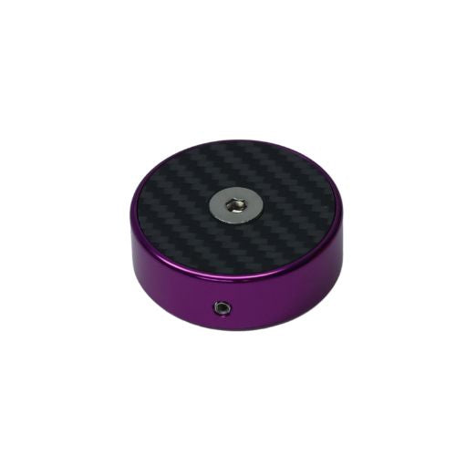 Purple billet aluminum fork stem cap with carbon fiber top
