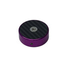 Purple billet aluminum fork stem cap with carbon fiber top