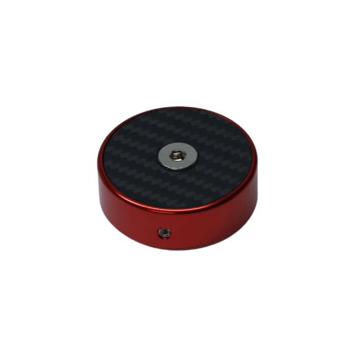 Red anodized billet fork stem cap with carbon fiber top