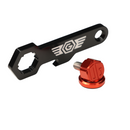 Red billet motorcycle seat screw with black wrench