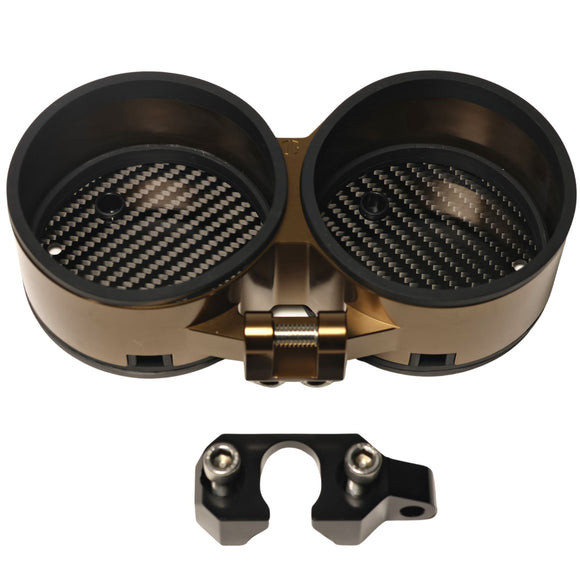 Bronze dual billet motorcycle gauge pod with carbon fiber inserts