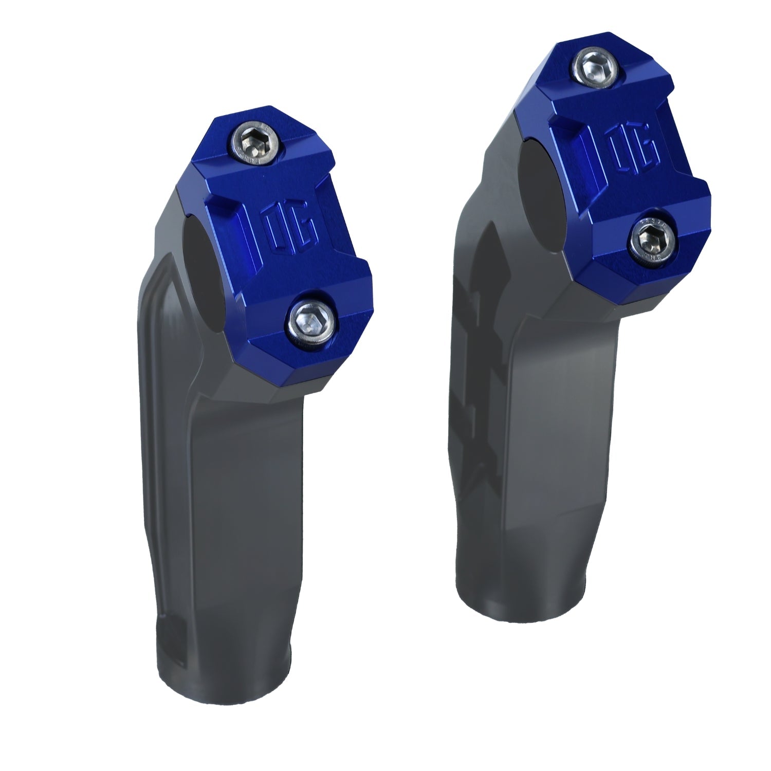OG blue dual‑riser anodized motorcycle handlebar top clamps