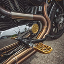 OG chrome points cover for Evo & Sportster motorcycles with gold center cap