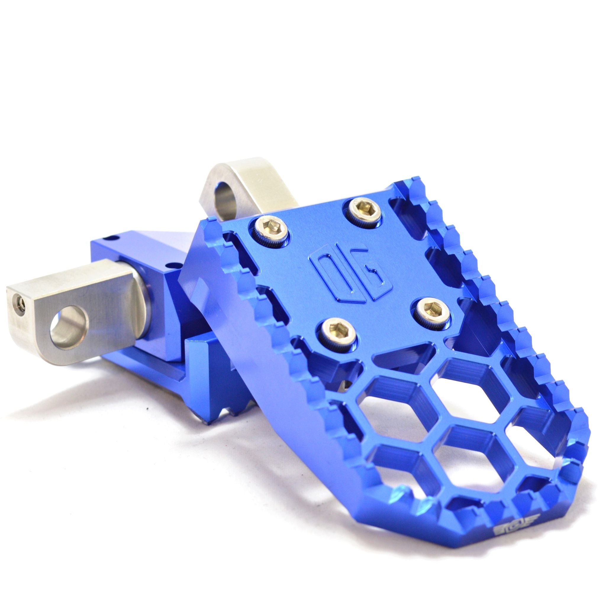 OG HoneyComp V3 blue CNC aluminum motorcycle foot peg with honeycomb cutouts