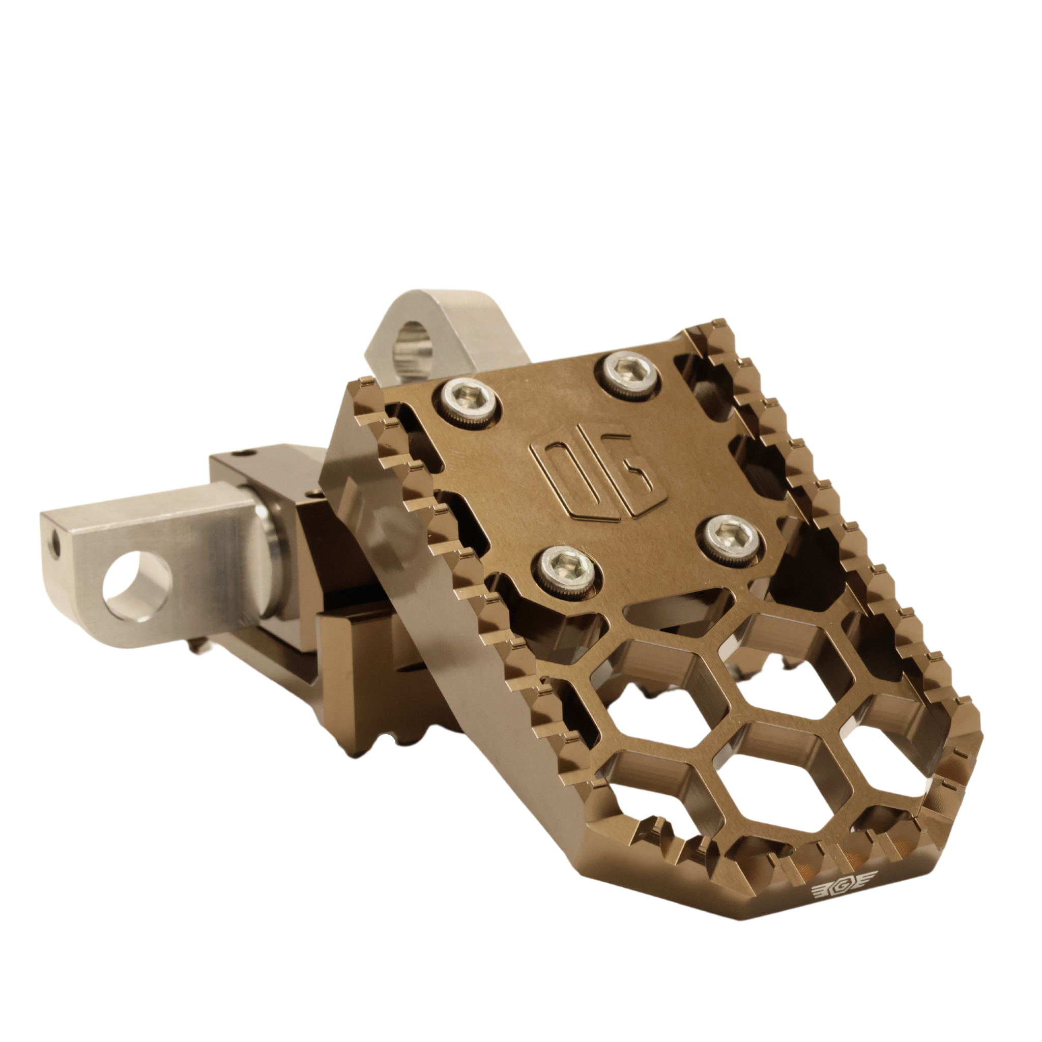 OG HoneyComp V3 bronze motorcycle foot peg, honeycomb grip design