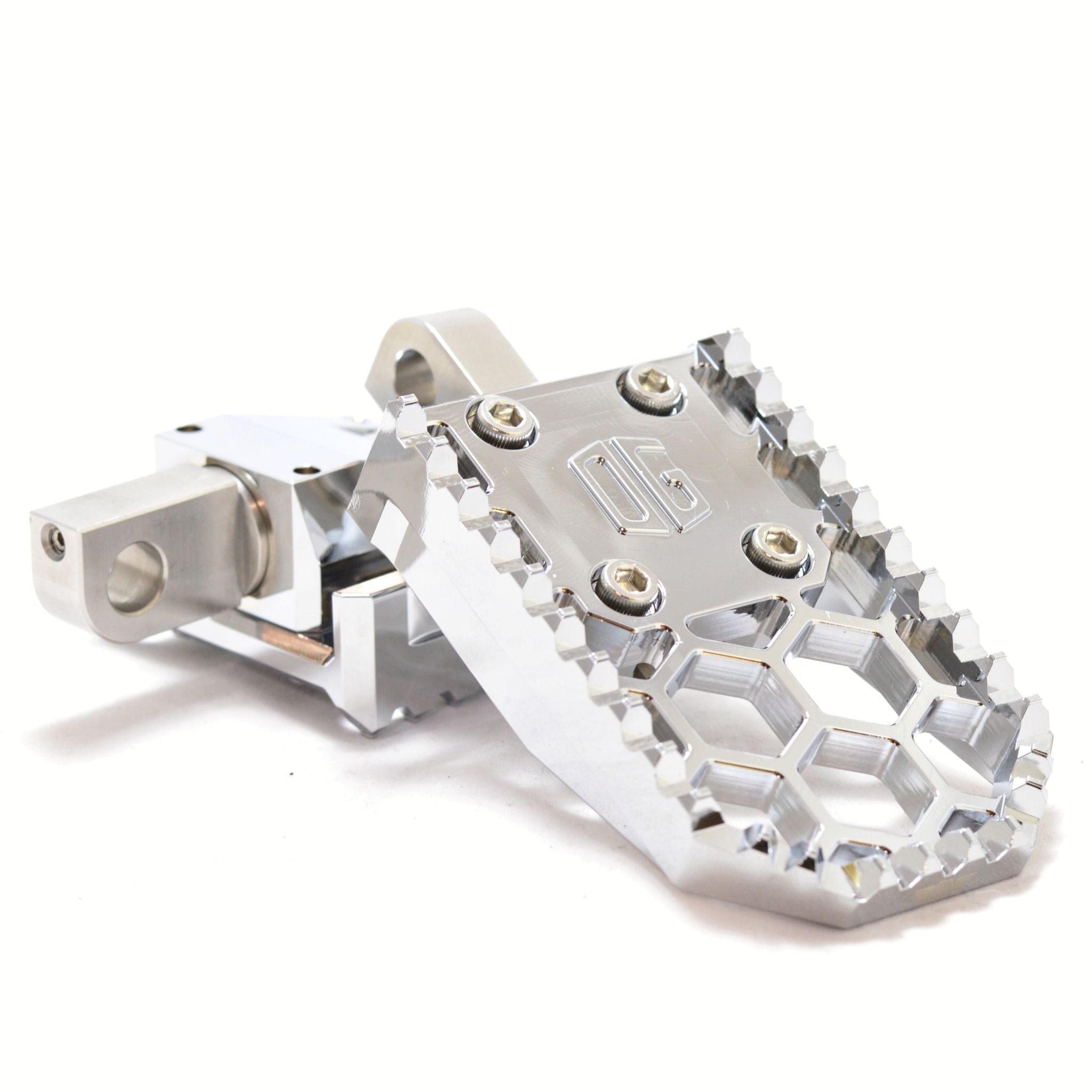 OG HoneyComp V3 chrome foot pegs for Indian motorcycles with honeycomb grip