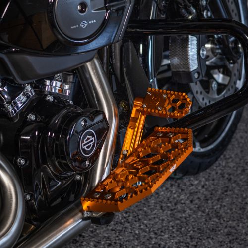 Orange anodized HoneyComp V3 Mini motorcycle brake pedal gripper kit for adjustable brake arm