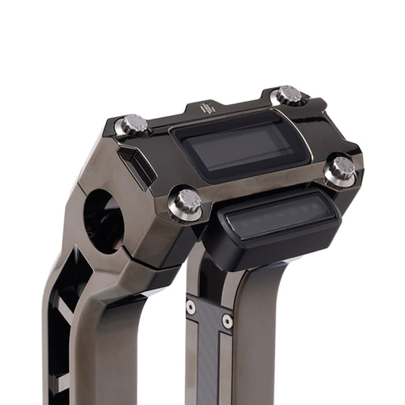 OG Black Chrome Performance Digital Gauge Top Clamp on OG Black Chrome Performance Riser Legs