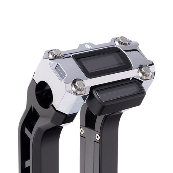 OG Chrome Performance Digital Gauge Top Clamp on OG Black Performance Riser Legs