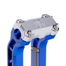 OG Chrome Performance Top Clamp on OG Blue Performance Riser Legs