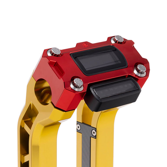 OG Red Performance Digital Gauge Top Clamp on OG Gold Performance Riser Legs