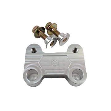 Billet aluminum motorcycle handlebar riser clamp with mounting bolts