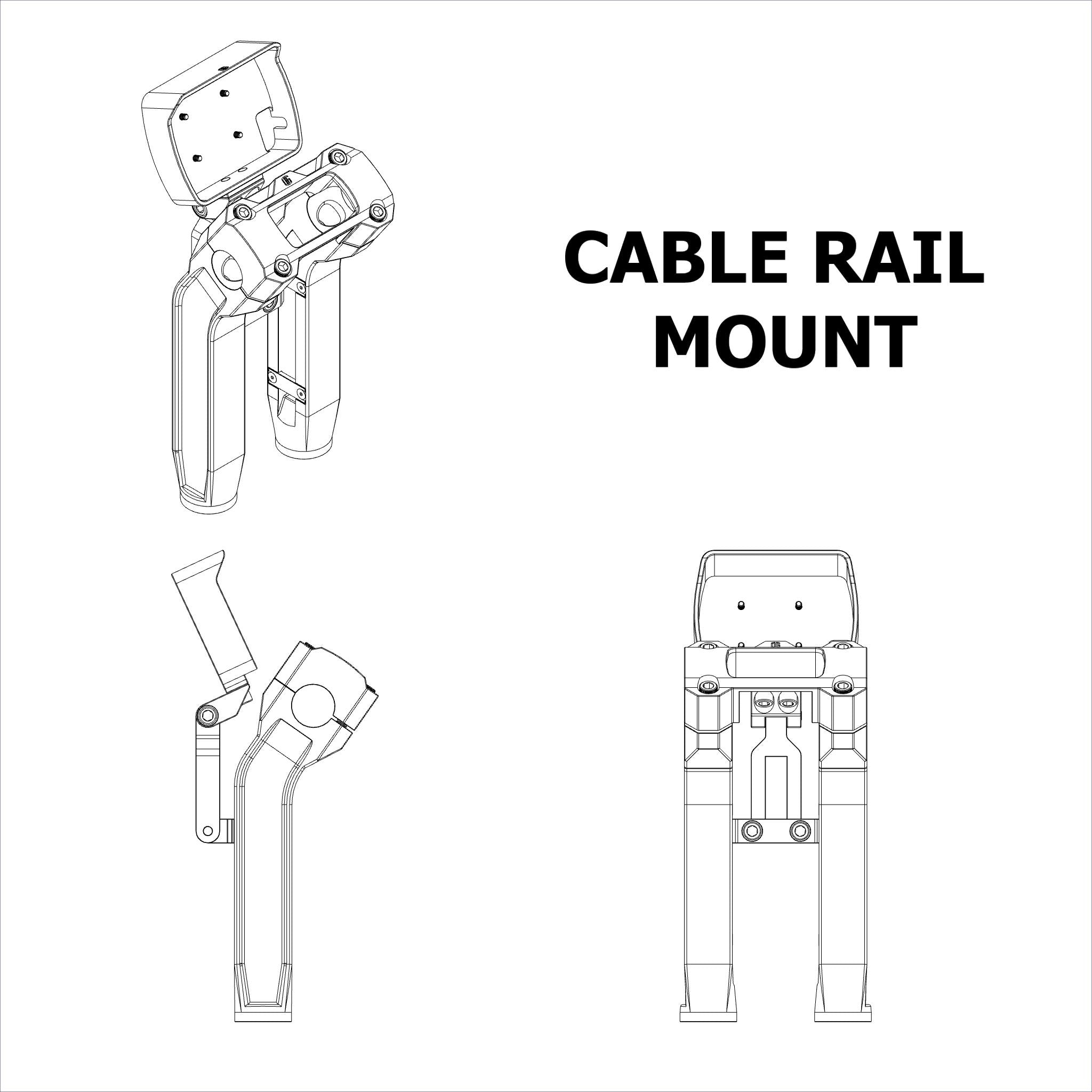 OG Power Vision cable rail mount technical drawing, multi-view