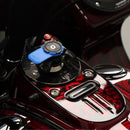 Blue Quad Lock reversible gauge block-off plate on motorcycle tank