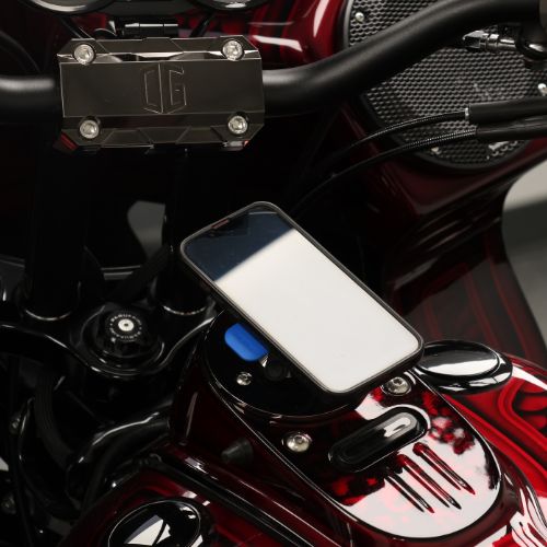 OG Quad Lock reversible gauge block-off plate on motorcycle tank with phone mount