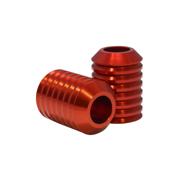 Pair of red anodized billet aluminum motorcycle crash bar sliders