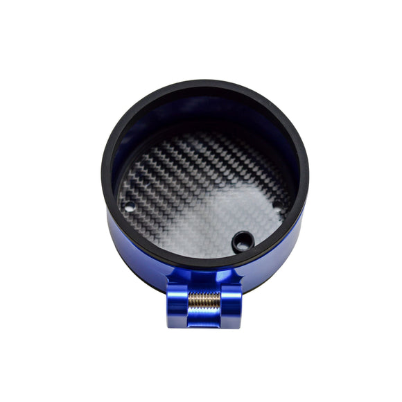 Blue anodized single-gauge bezel with carbon fiber insert