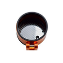 Orange anodized single-gauge motorcycle bezel clamp with carbon-fiber backing