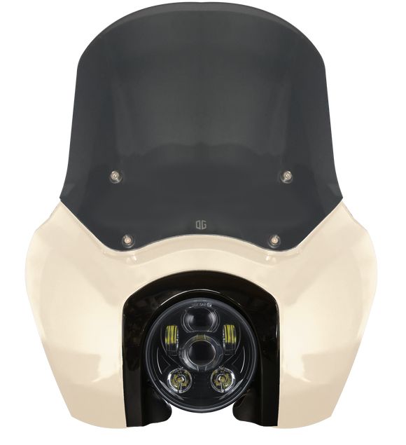 OG Softail Low Rider S T-Sport fairing kit - White Sand Pearl with black headlight bezel and smoked windshield