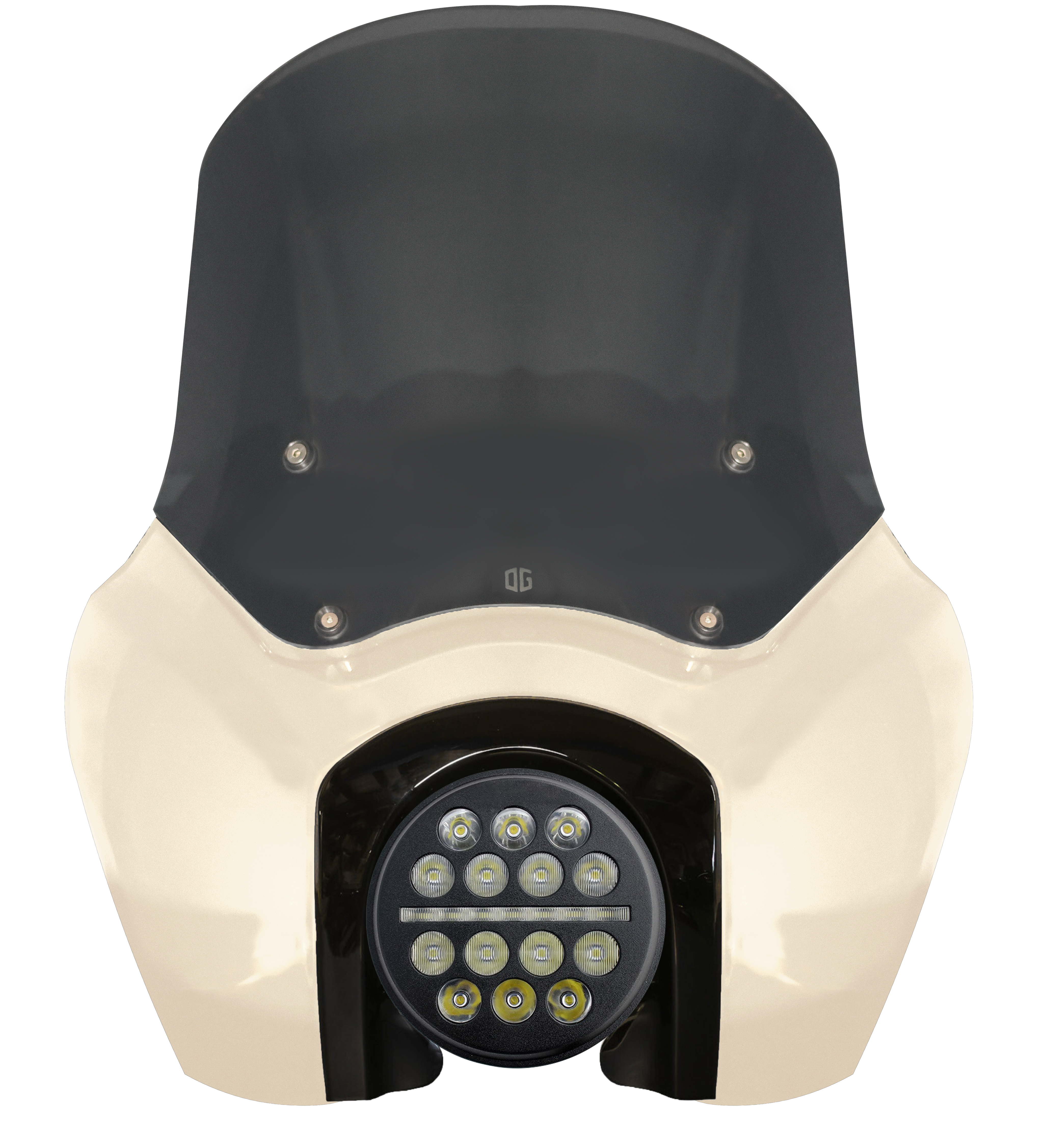 OG T-Sport fairing kit for Softail Low Rider S, White Sand Pearl, 5.75in OG X-Series LED headlight