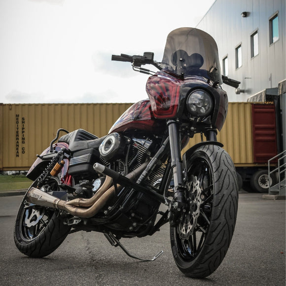 OG T-Sport Fairing 15 inch Replacement Windscreens Dark Smoke installed on a 2007 Dyna FXD
