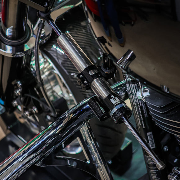 Matris OG Touring steering damper on chrome motorcycle front fork