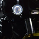 OG X-Series round LED motorcycle turn signal, white halo and amber center