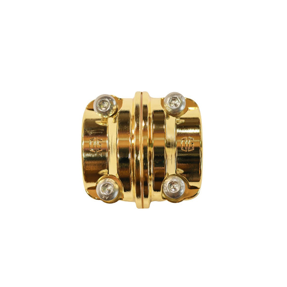 Gold-plated motorcycle brake/clutch perch clamp with mounting screws