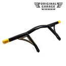 Original Garage Moto highway peg crash bar for Harley‑Davidson Dyna/FXR — black with gold end caps
