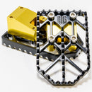 OG Moto X CNC aluminum motorcycle foot pegs, black top plate with gold anodized mounts