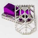 CNC aluminum motocross foot pegs, silver serrated platform with purple anodized mount