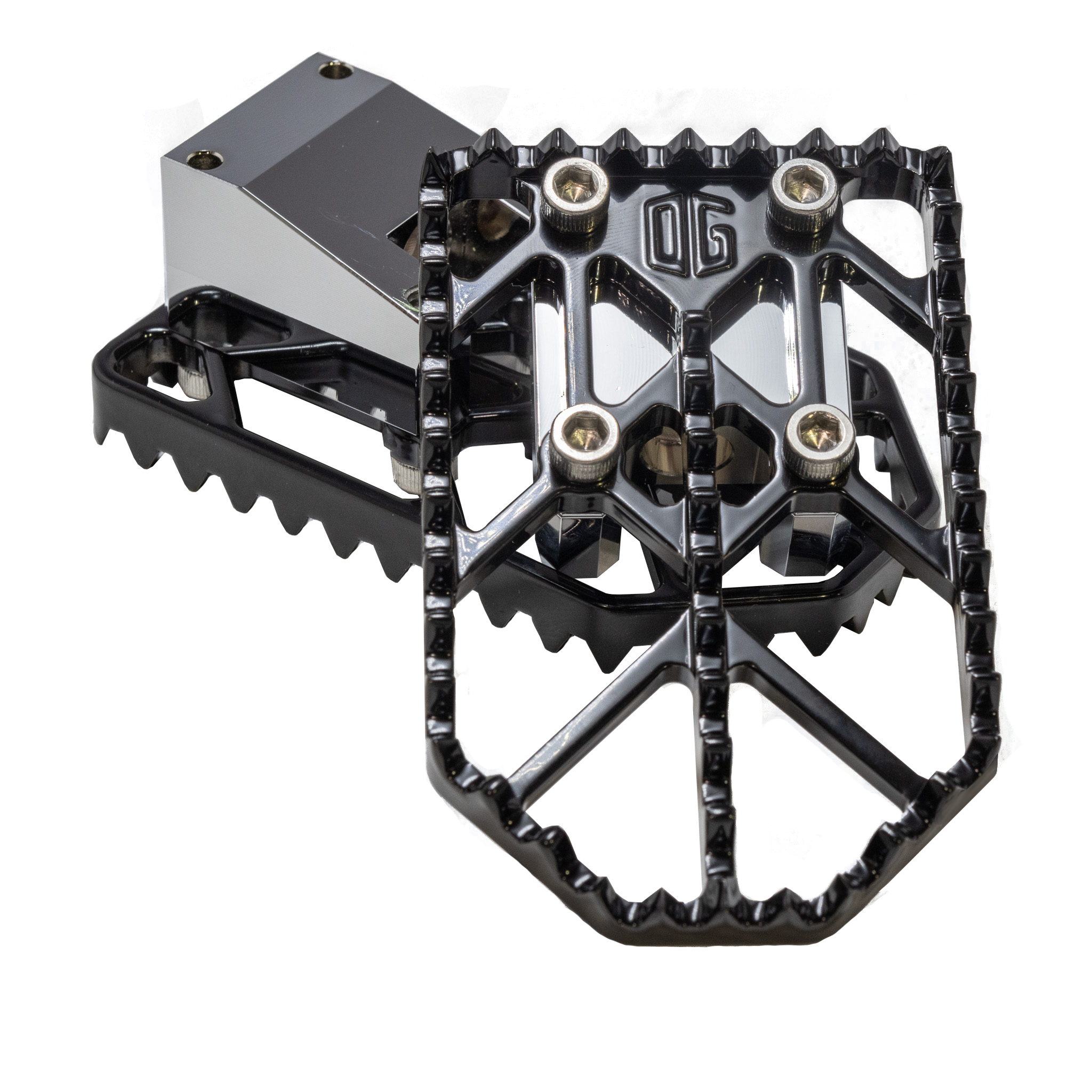 OG Moto X Foot Pegs — Original Garage Moto, black stainless motocross-style foot pegs for Harley-Davidson