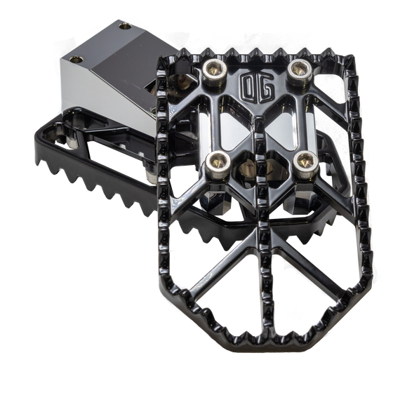 OG Moto X Foot Pegs — Original Garage Moto, black stainless motocross-style foot pegs for Harley-Davidson